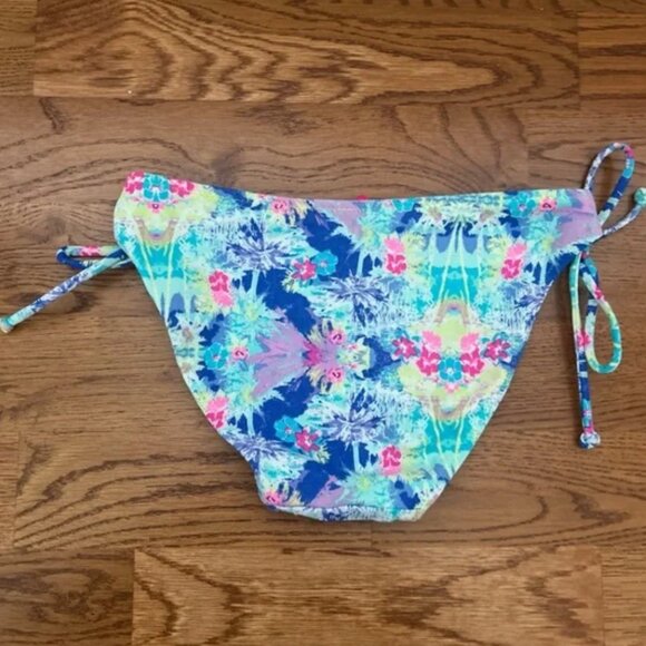 Victoria's Secret Bikini Bottom Swim XS Side Tie Aqua Blue Turquoise Floral - Picture 3 of 3
